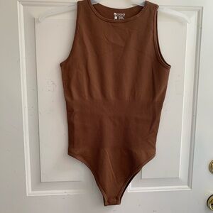 OQQ Chocolate Ribbed Bodysuit